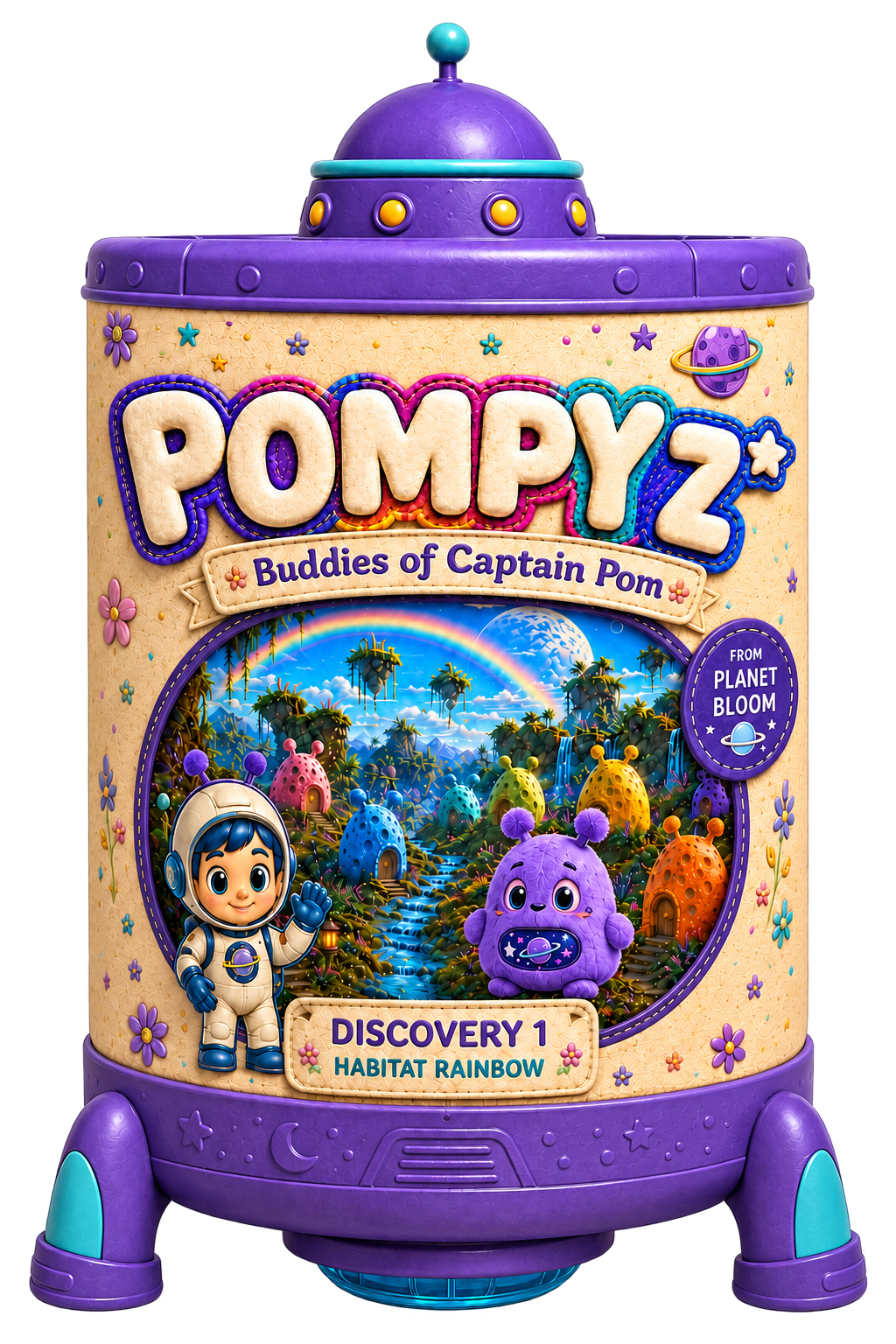 Closed purple Pompyz Travel Capsule, Discovery 1, Habitat Rainbow